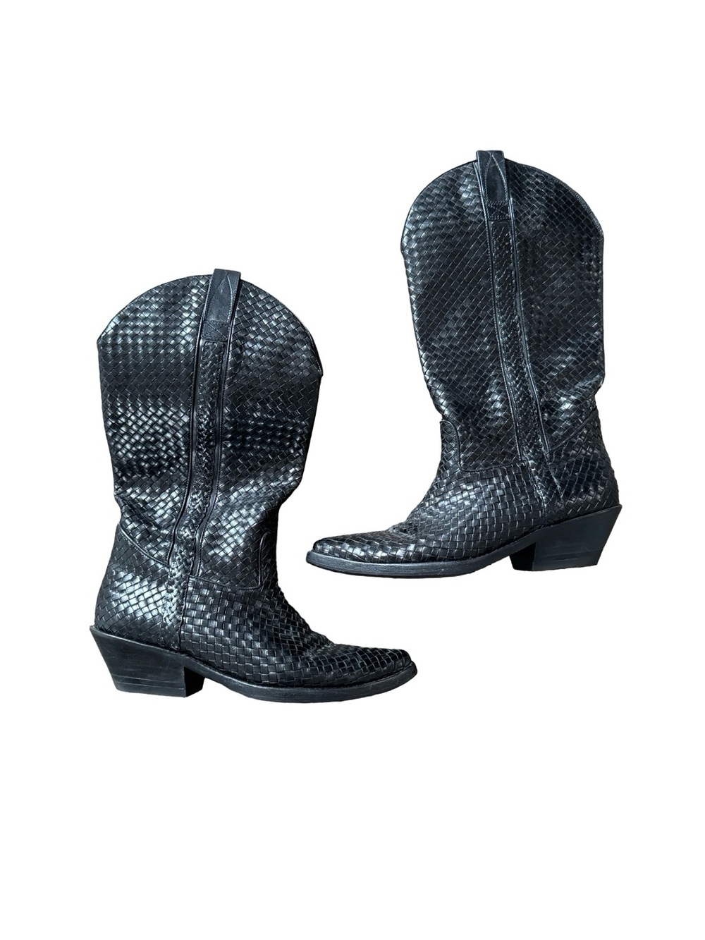 Cole Haan Black Woven Leather Western Cowboy Boots - Women's Size 9